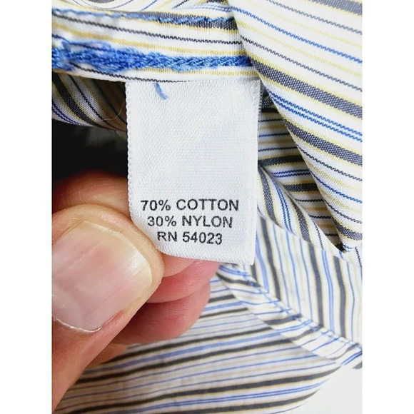 Banana Republic Slim Fit Size Small Mens L/S White Blue Yellow Stripe Pearl Snap - Picture 7 of 10